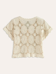 Çiçekli Tığ İşi Düğmeli Hırka