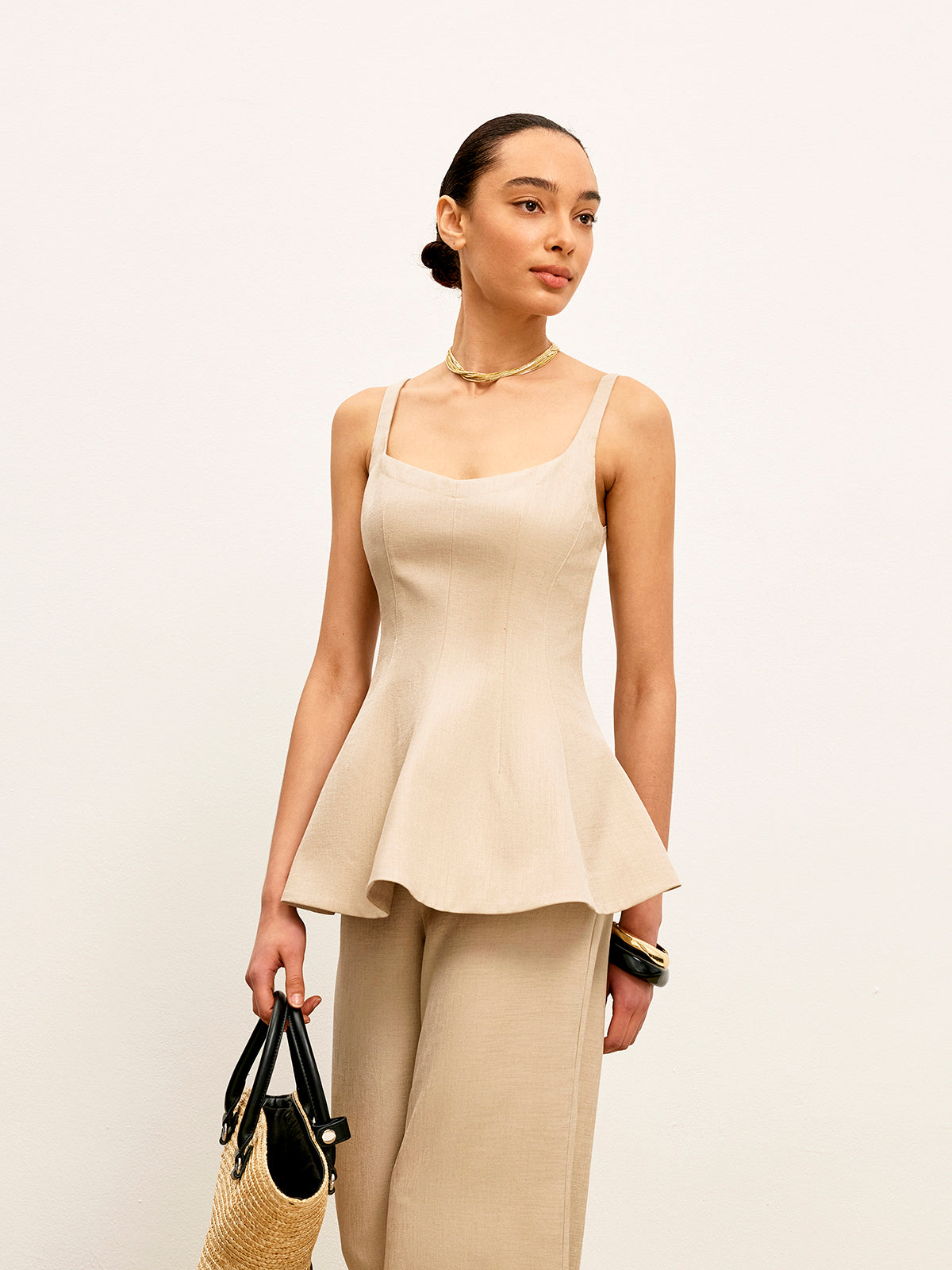 Arka Fermuarlı Peplum Kloş Üst