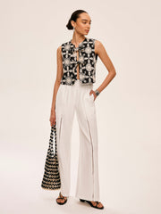 İşlemeli Pamuklu Bağcıklı Yelek