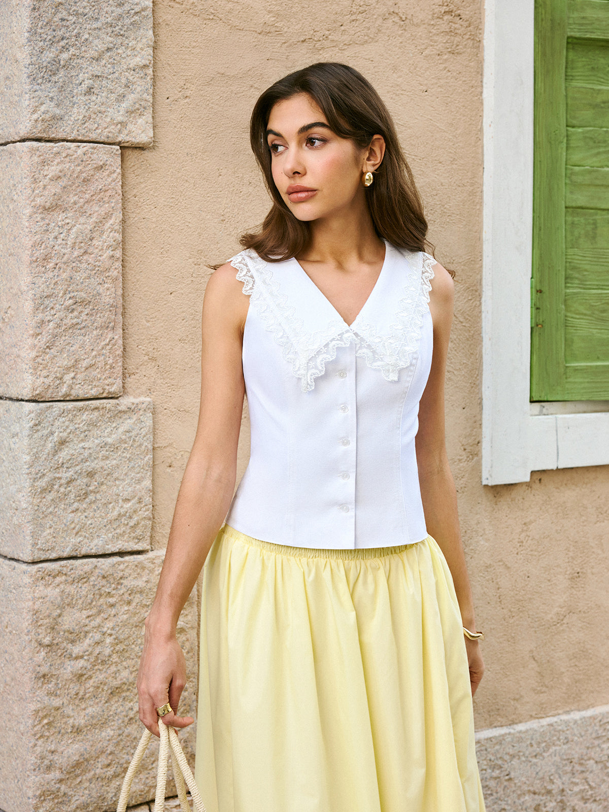 Dantel Nakışlı Şeffaf V Yaka Üst