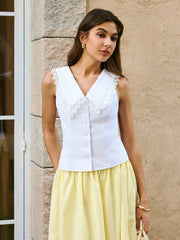 Dantel Nakışlı Şeffaf V Yaka Üst