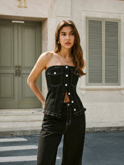 Kot Straplez Ön Düğmeli Üst