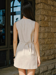 Cep Detaylı Düğmeli Keten Elbise