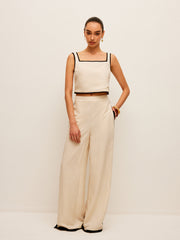 Pamuk-Keten Atlet Kare Yaka Kontrast Kenarlı