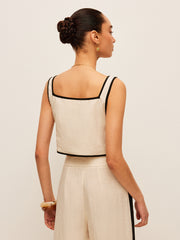 Pamuk-Keten Atlet Kare Yaka Kontrast Kenarlı