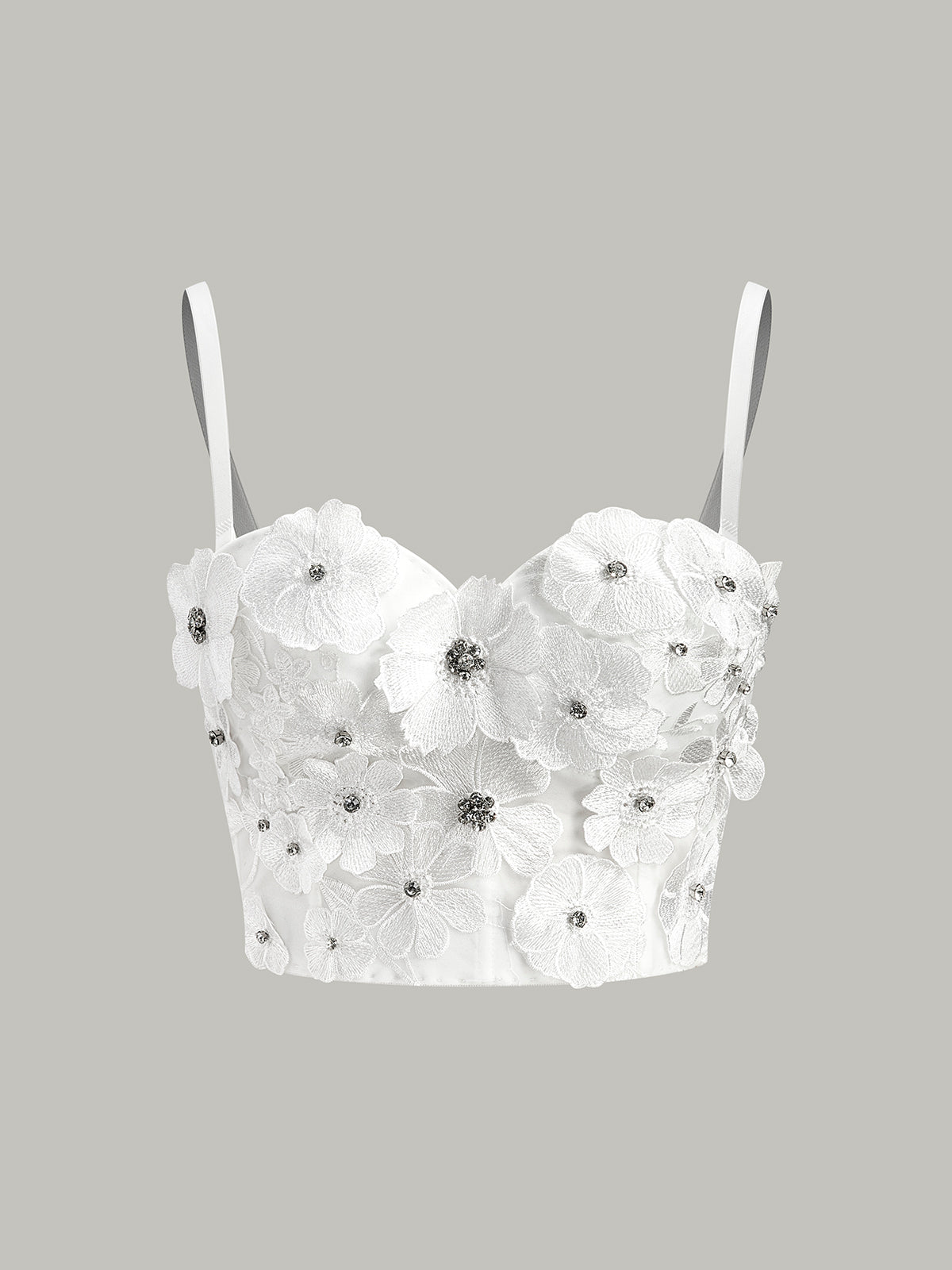 Yarı Şeffaf Nakışlı Kalp Yaka Korse