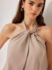Sırtı Açık Halter Yaka Bluz