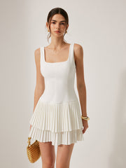 Kare Yaka Pileli Elbise