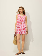 Çiçek Desenli Cepli Şort Takımı