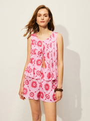 Çiçek Desenli Cepli Şort Takımı