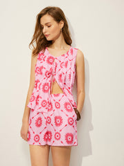 Çiçek Desenli Cepli Şort Takımı