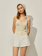 Dekoratif Düğmeli Tığ Örgü Yelek