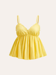 Dantel Detaylı V Yaka Askılı Bluz