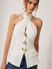 Dekoratif Ceplerli Çapraz Sırtlı Halter Üstü