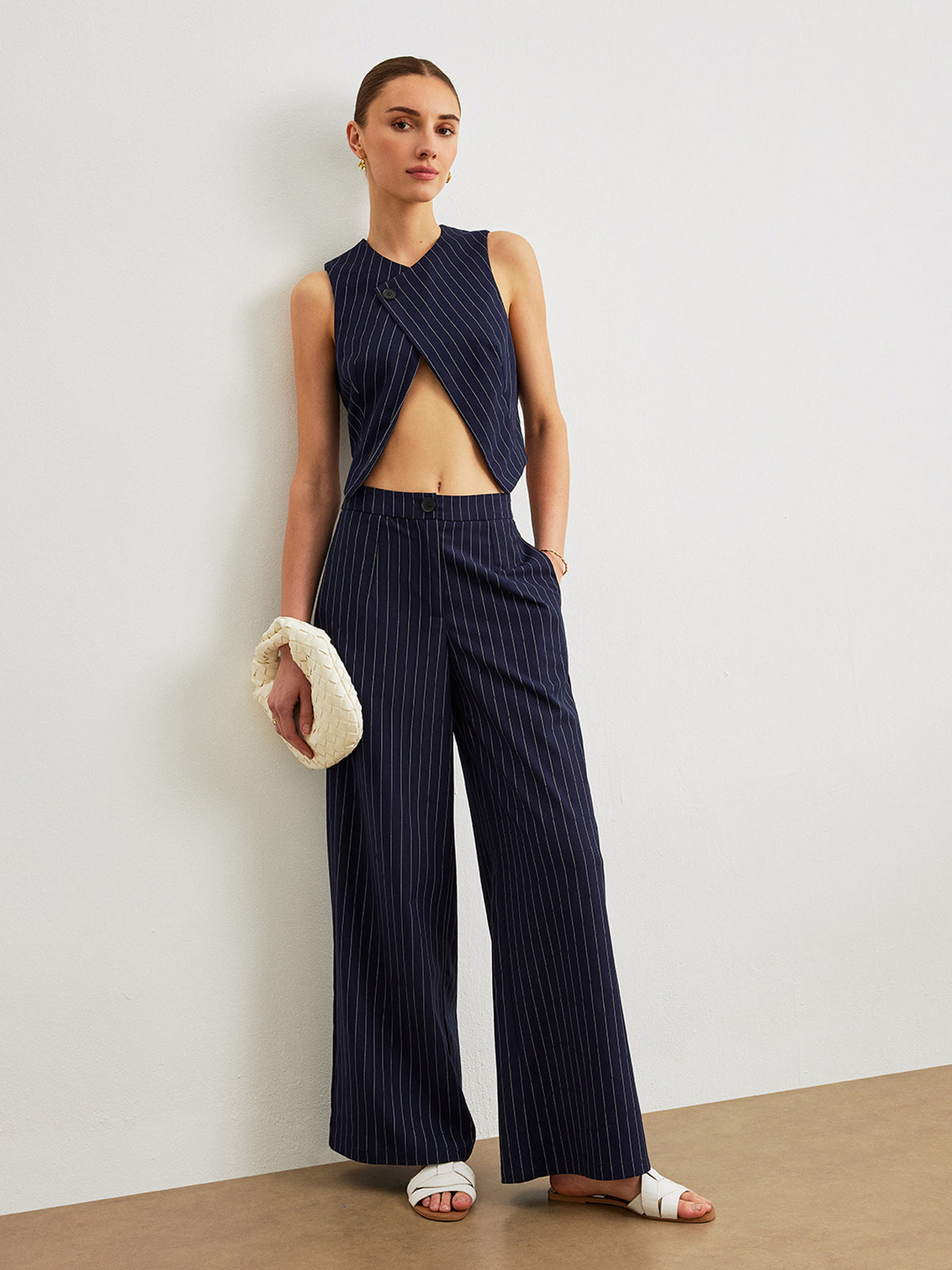 Cep Detaylı Çizgili Pantolon Takımı
