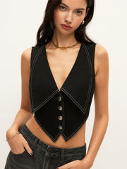 Yaka Detaylı Düğmeli Kot Üst