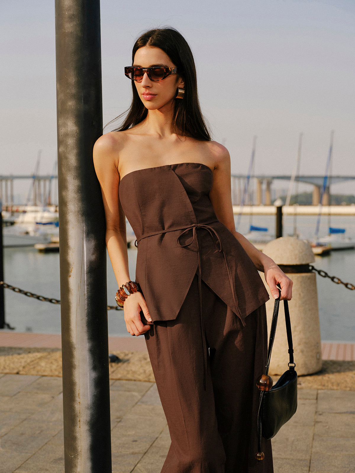 Askısız Peplum Üstü İp Bağlamalı