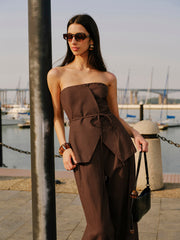 Askısız Peplum Üstü İp Bağlamalı