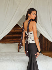 Yaka Şalıyla Straplez Puantiye Üst