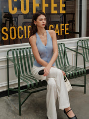 V Yaka Ribanalı Yırtmaçlı Süveter