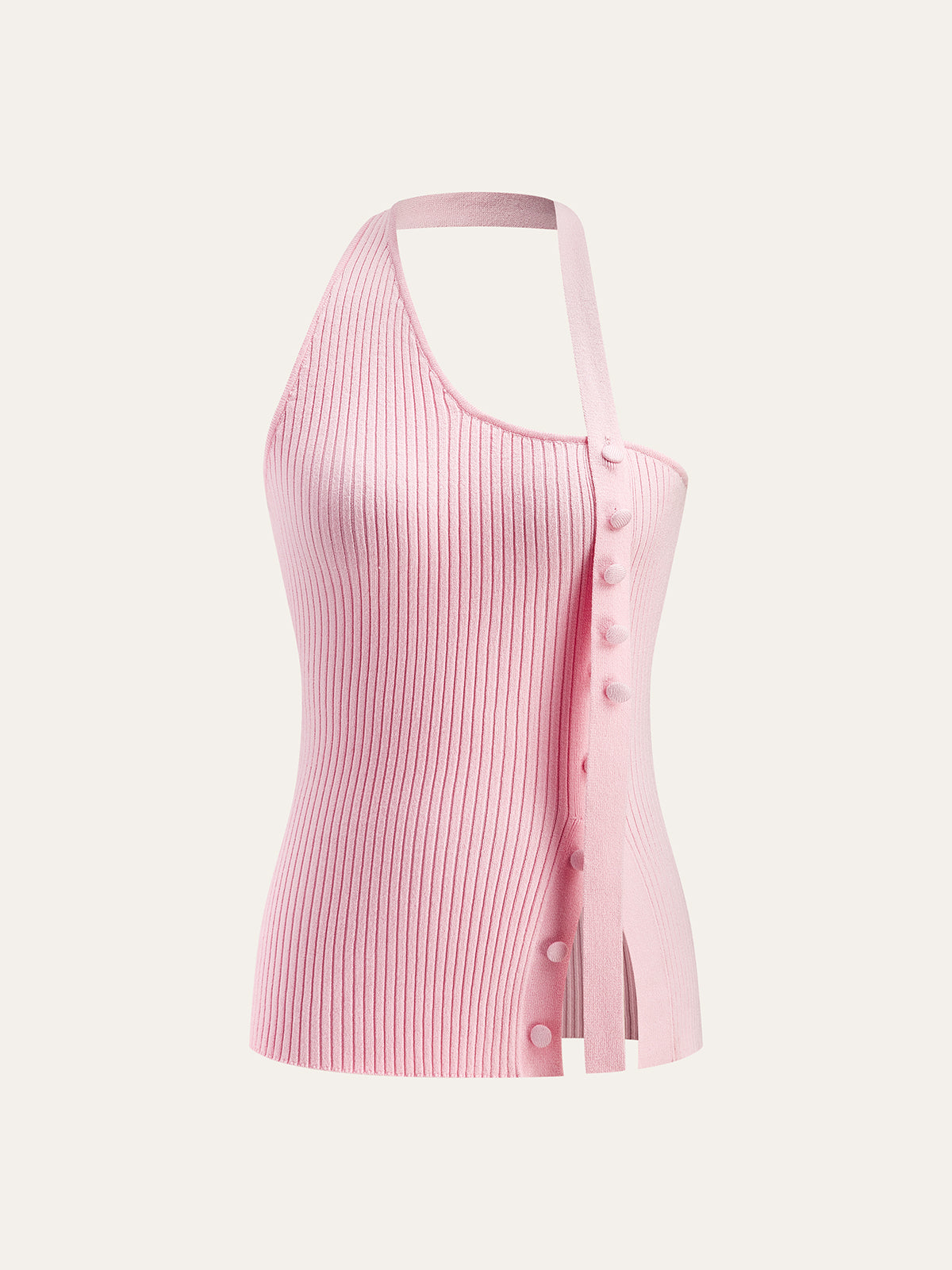 Asimetrik Halter Düğmeli Triko Üst