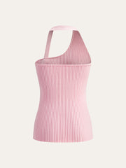 Asimetrik Halter Düğmeli Triko Üst