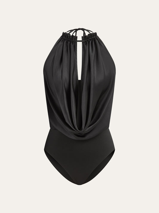 Saten Drapeli Askılı Bodysuit