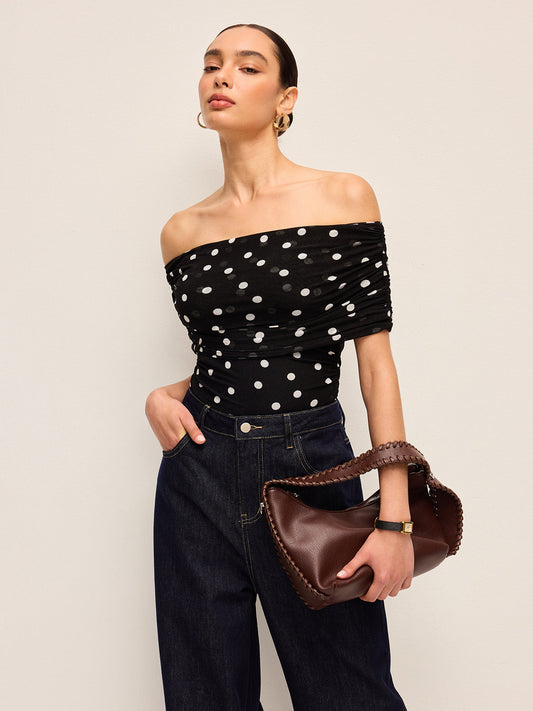 Polka Dot Omuz Açık Bodysuit