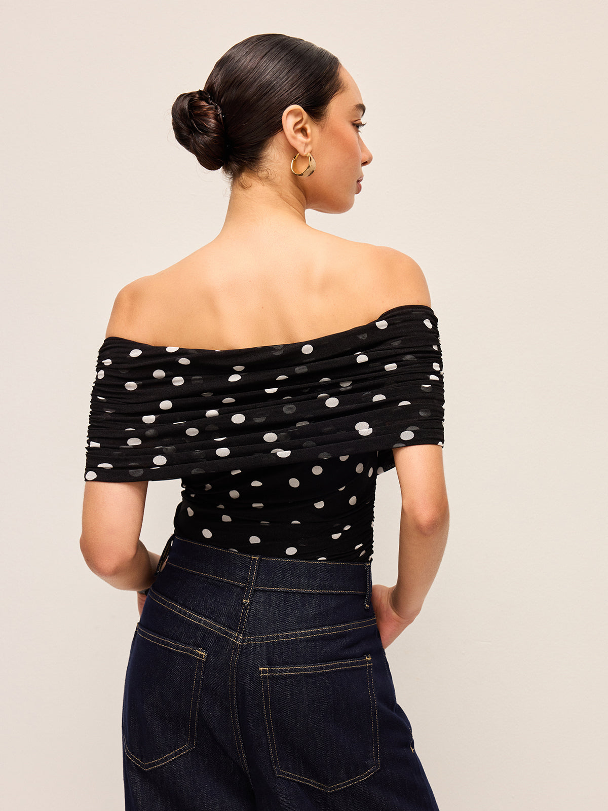 Polka Dot Omuz Açık Bodysuit