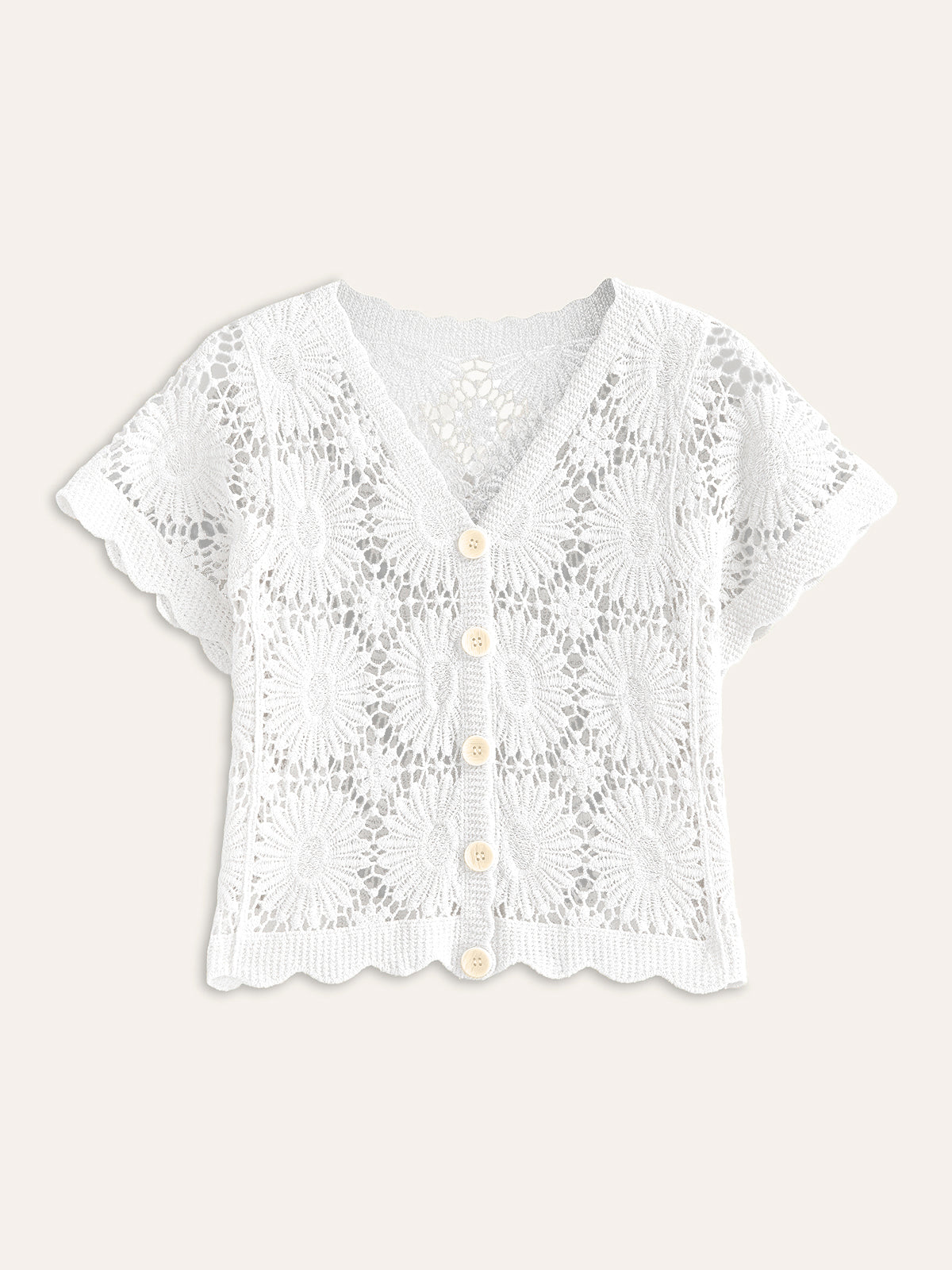 Çiçekli Tığ İşi Düğmeli Hırka