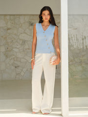 Kolsuz V Yaka Altın Düğmeli Bluz