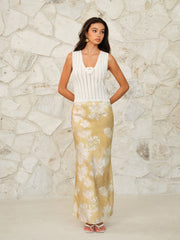 Çiçekli Kolsuz Örgü Süveter