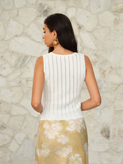 Çiçekli Kolsuz Örgü Süveter