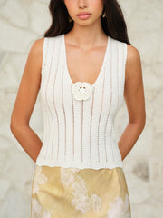 Çiçekli Kolsuz Örgü Süveter