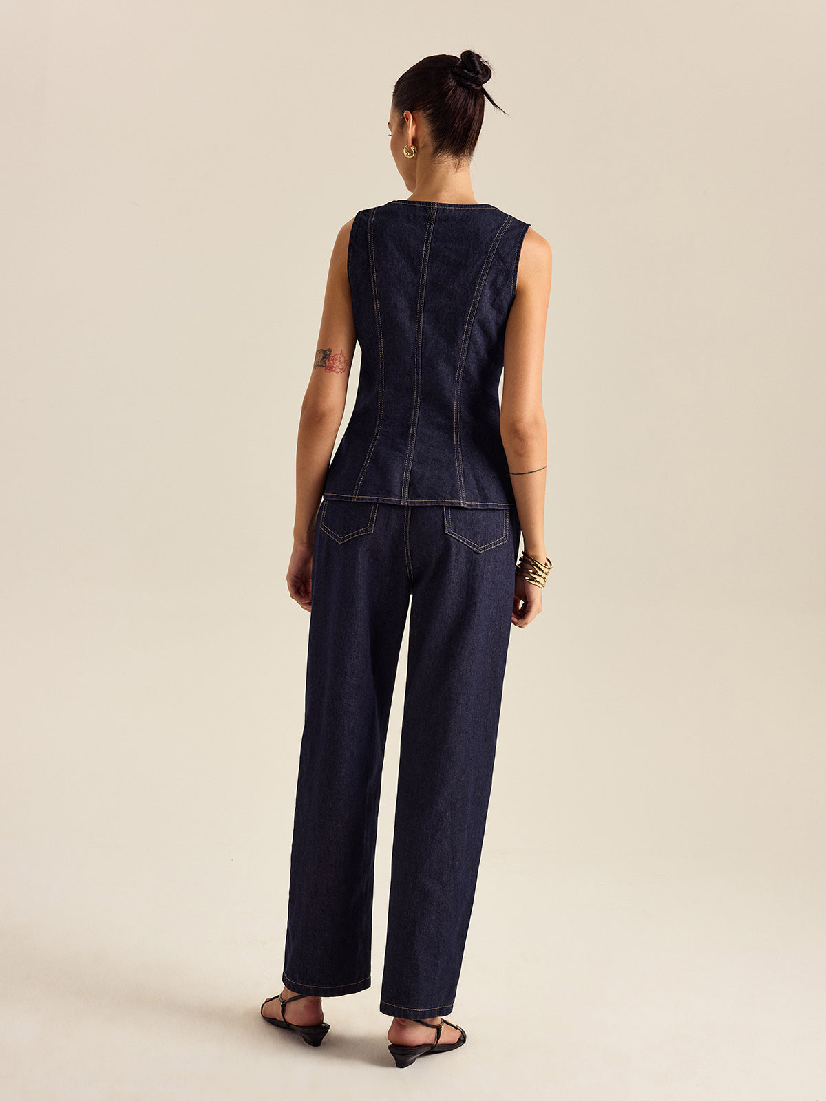 Kot Kumaş Metal Düğmeli Peplum Takımı