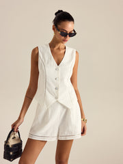 Cepli Düğme Detaylı Süveter ve Şort Seti