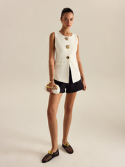 Metalik Süslemeli Kolsuz Yelek