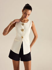 Metalik Süslemeli Kolsuz Yelek