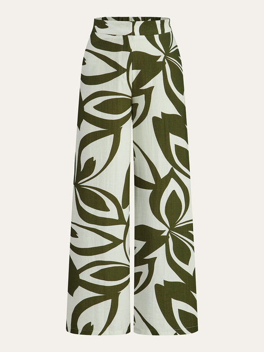 Çiçek Desenli Geniş Paça Pantolon