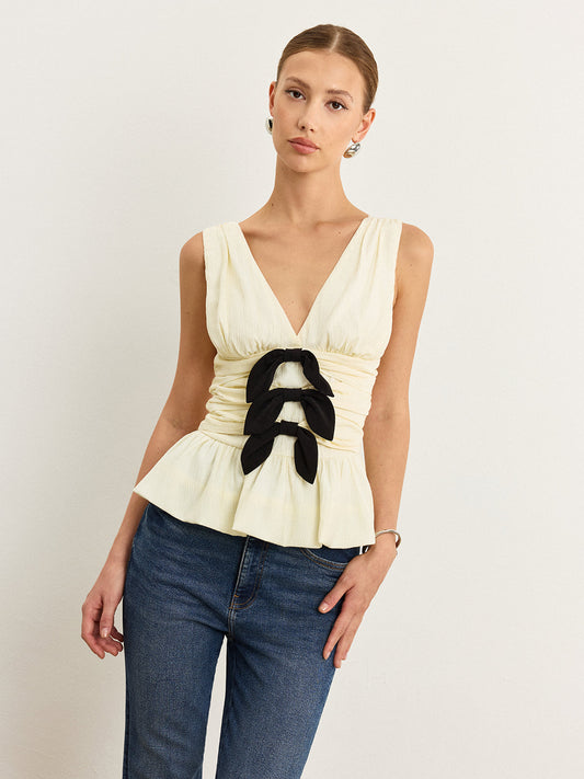Peplum Etek Ucunda Fiyonk Detaylı Büzgülü Üst