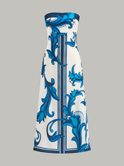 Sırtı Açık Çiçek Desenli Maxi Elbise