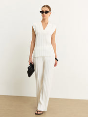 Kanalı Örgü V Yaka Askılı Bluz