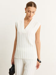 Kanalı Örgü V Yaka Askılı Bluz