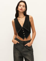 Yaka Detaylı Düğmeli Kot Üst