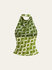 Baskılı Yarı Şeffaf Halter Yaka Üst