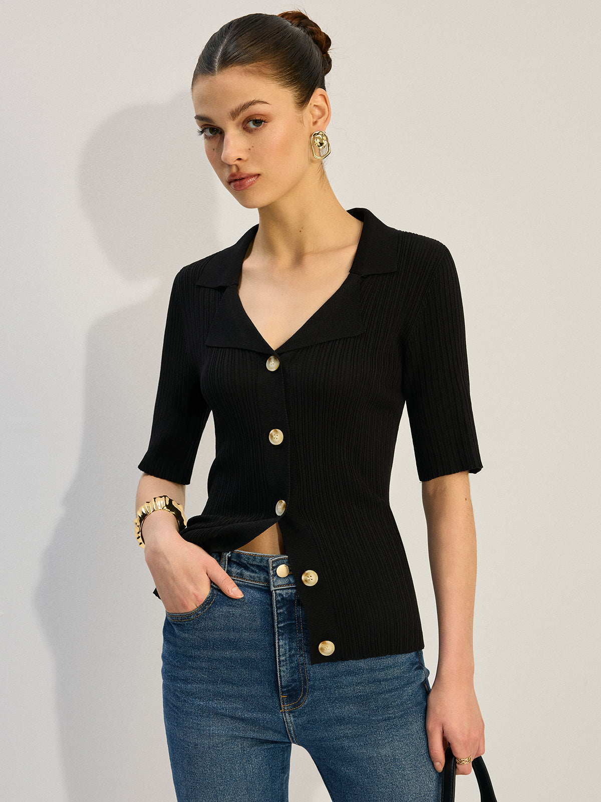 Düğmeli Örgü Bluz
