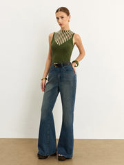 Çizgili Kolsuz Üst Şeffaf Detay