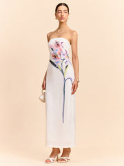 Çiçek Desenli Askısız Maxi Elbise