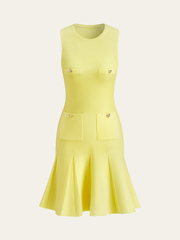 Cep Detaylı Kolsuz Triko Elbise