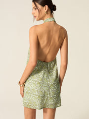 Halter Yaka Kesik Mini Elbise